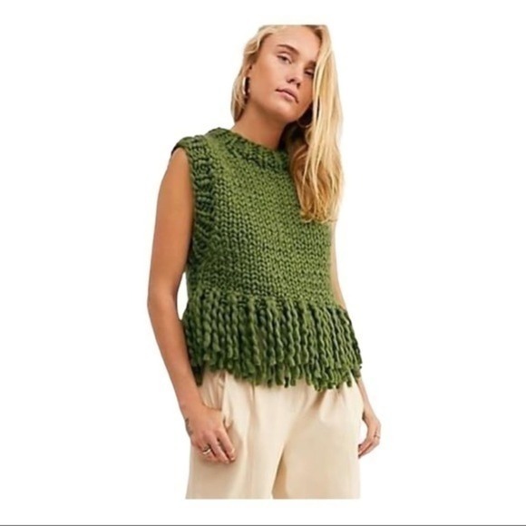 Rare Free People X Loopy Mango Merino Wool Fringe Vest One Size